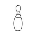 Single hand drawn bowling pin. In doodle style, black outline isolated on white background. Cute element for card, social media