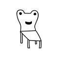 Single hand drawn chair is stylized under a frog. Goblincore style. Vector illustration in doodle style. Isolated on a white