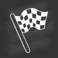 Single hand drawn checkered racing flag. Starting flag auto and moto racing. In doodle style, white outline isolated on a Royalty Free Stock Photo