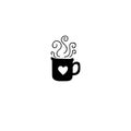 Single hand drawn cup of coffee, chocolate, cocoa, americano or cappuccino with hearts. Doodle vector illustration.