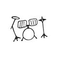 Single hand-drawn drum kit icon. Symbol of a musical instrument. Vector