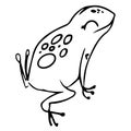 Single hand drawn exotic tropical frog In doodle style, black outline isolated on a white background. Cute element for cards, Royalty Free Stock Photo