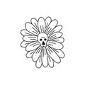 Single hand drawn flower with a skull. Goblincore style. Vector illustration in doodle style. Isolated on a white background Royalty Free Stock Photo