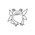 Single hand drawn frog with wings. Goblincore print. Doodle vector illustration. Isolated on a white background