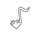 Single hand drawn heart shaped musical note. In doodle style, black outline isolated on a white background. Cute element for Royalty Free Stock Photo