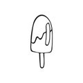 Single hand-drawn ice cream, popsicle. In doodle style, black outline isolated on a white background. For banners, cards, coloring