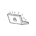 Single hand drawn laptop. In doodle style, black outline isolated on a white background. For card, coloring book, social media Royalty Free Stock Photo