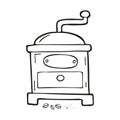 Single hand drawn manual coffee mill with coffee beans. In doodle style, black outline isolated on a white background. Cute Royalty Free Stock Photo