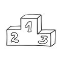 Single hand drawn Olympic podium. In doodle style, black outline isolated on white background. Cute element for card, social media