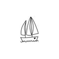 Single hand drawn sailboat. Vector illustration in doodle style. Isolated on a white background. Summer vibe