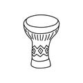 Single hand drawn traditional African drum. Vector illustration in doodles style. Isolated on white background. Kwanzaa style