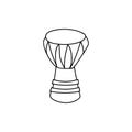 Single hand drawn traditional African drum. Vector illustration in doodles style. Isolated on white background. Kwanzaa style