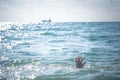 Single hand of drowning man in sea asking for help Royalty Free Stock Photo