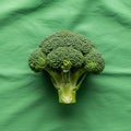 A single head of broccoli (Brassica oleracea) centered on a green textured background. The broccoli Royalty Free Stock Photo