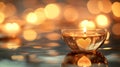 A single heart shaped candle burns brightly surrounded by warm lights Royalty Free Stock Photo
