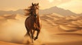 A single horse run in desert sand , beautiful landscape of sandy dunes Royalty Free Stock Photo