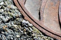 Closeup of a Metal Manhole Cover