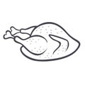 Single Isolated Grilled Turkey cartoon. Outlined illustration with thin line black stroke.