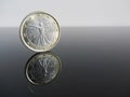 Single Italian Euro coins on grey background Royalty Free Stock Photo