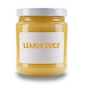 SIngle jar of Lemon Curd, with white label saying Lemon Curd, isolated on a white background Royalty Free Stock Photo
