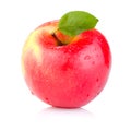 Single juicy Red apple with leaves