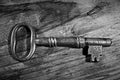 A single key lying on wood. Royalty Free Stock Photo