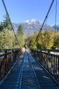 Single lane historic Baring Bridge a wooden suspension over Skykomish River Royalty Free Stock Photo