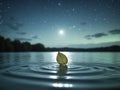 A Single Leaf on Water, Reflections of the Night Sky, Serenity and Tranquility. Royalty Free Stock Photo