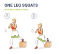 Single Leg Squats with Resistance Band Girl Home Workout Exercise Colorful Concept. Royalty Free Stock Photo