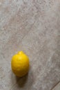 Single lemon on tan stone counter top