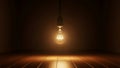 Single Light Bulb Hanging in Dark Room with Wooden Floor Royalty Free Stock Photo