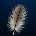 A single light-colored feather against a deep blue background. The feather has a Royalty Free Stock Photo