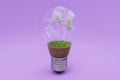 single lightbulb with green soil and clouds renewable clean energy concept 3D Illustration