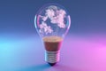 single lightbulb with green soil and clouds renewable clean energy concept 3D Illustration