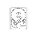 Single Line Art Illustration of a Modern Hard Drive, Computer Hardware Element for Data Storage or Backup on White Royalty Free Stock Photo