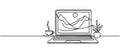 Single line continuous drawing of laptop computer laptop isolated on white background. Vector illustration Royalty Free Stock Photo