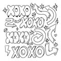 Single line doodle set with word XOXO