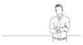 single line drawing of businesman with his arms crossed