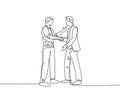 Single line drawing of businessmen handshaking his business partner after their project goal. Great teamwork. Business deal Royalty Free Stock Photo