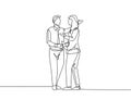 Single line drawing of businessmen handshaking his business woman partner. Great teamwork. Business deal concept with continuous Royalty Free Stock Photo