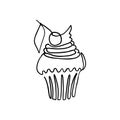 Single line drawing of cupcake with cherry on top Royalty Free Stock Photo