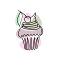 Single line drawing of cupcake with cherry on top Royalty Free Stock Photo