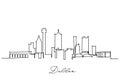 Single line drawing of Dallas USA skyline. Town and buildings landscape model. Best holiday destination wall decor art. Editable Royalty Free Stock Photo