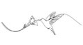 single line drawing of hummingbird hovering at flower