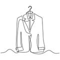 Single line drawing of isolated vector object suits on hanger. Clothes on a hanger concept. Fitting room icon on white background Royalty Free Stock Photo