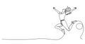 single line drawing of joyful woman jumping up in the air