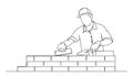 single line drawing of mason laying bricks Royalty Free Stock Photo