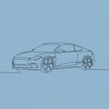Single-line drawing of a modern coupe car on a blue background. The illustration Royalty Free Stock Photo