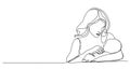 single line drawing of mother caressing baby