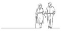 single line drawing of senior couple walking hand in hand Royalty Free Stock Photo